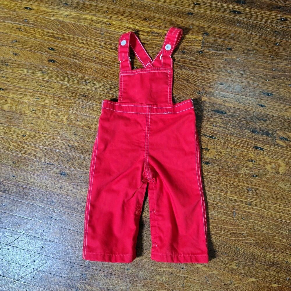 Buster Brown VTG Kids Red Overalls Unisex Size 12m/T616